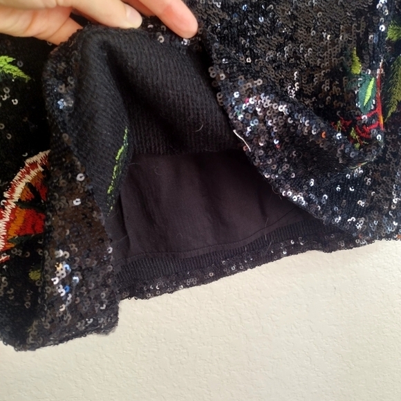 Anthropologie Maeve Garden Glitz Black Sequined Pencil Skirt sz 0 - Picture 4 of 8